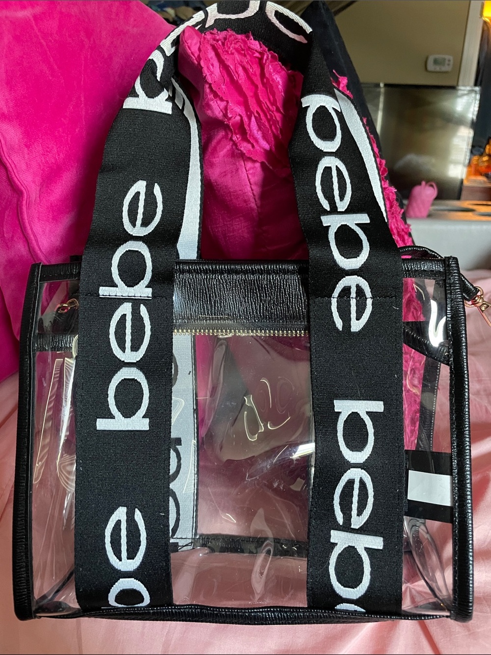 bebe Clear Tote with Black Logo Straps